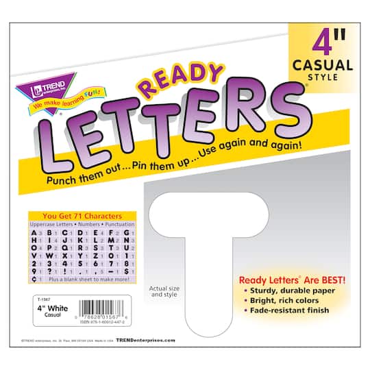 TREND Enterprises® White 4" Casual Uppercase Ready Letters®, 6 Packs